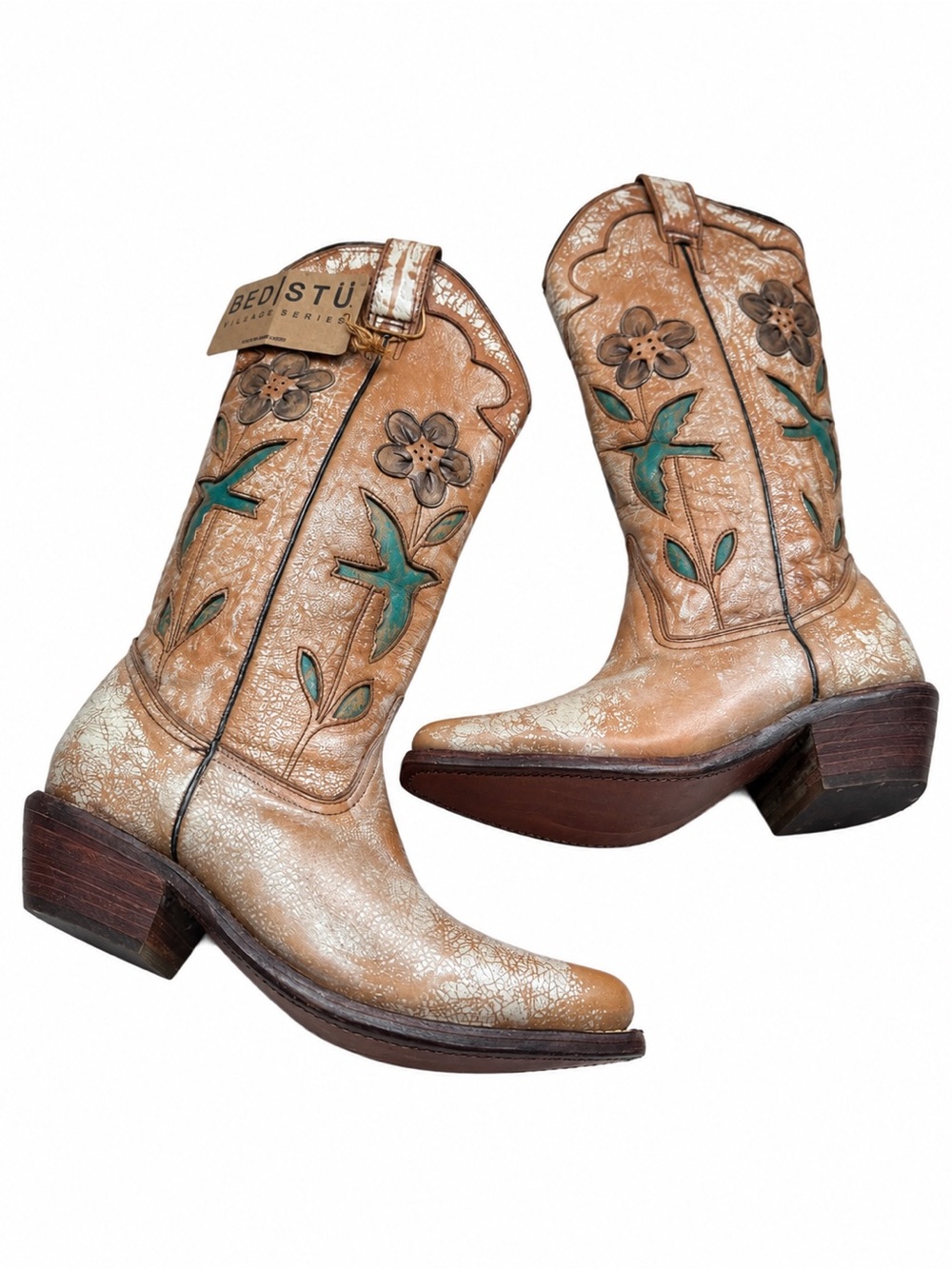 BED|STÜ Valencia Cowboy Boots Floral Dove Western Size 8.5 BNWT Rare $695